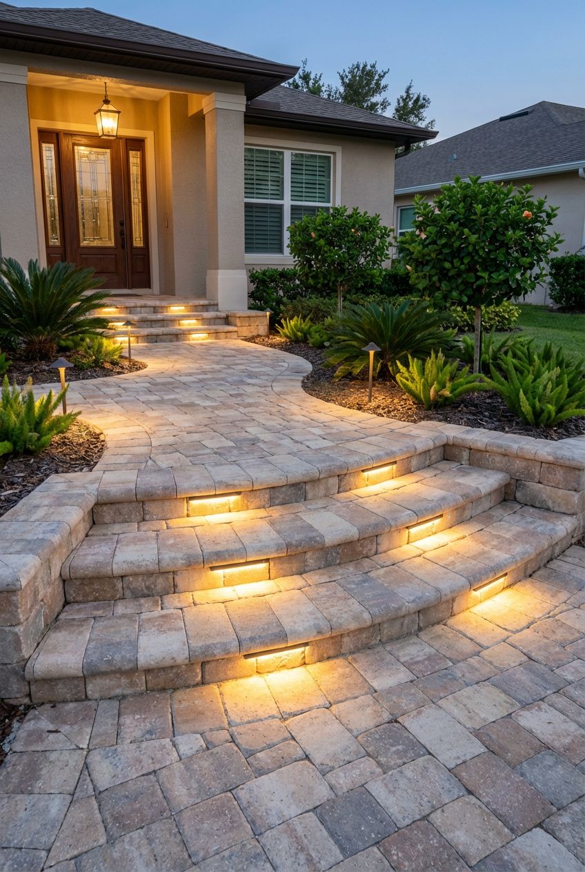 Paver driveway with LED lighting in Windermere FL